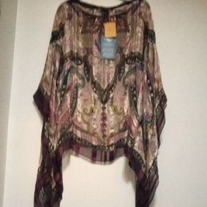 100% Silk Etro Milan sheer paisley poncho